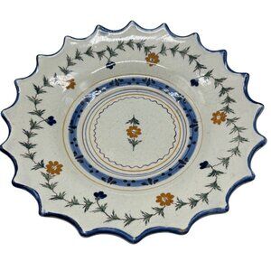 Vtg Portuguese Ceramic Plate bowl Floral Design & Scalloped Edges Hand-Painted